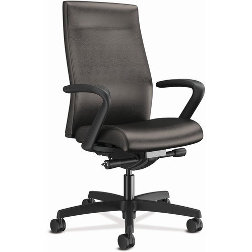 HON Task Chair, Ignition 2.0, Mid-Back, Vinyl Upholstery, Synchro-Tilt, Pneumatic Height Adjustment, Fixed Arms, Casters, Black