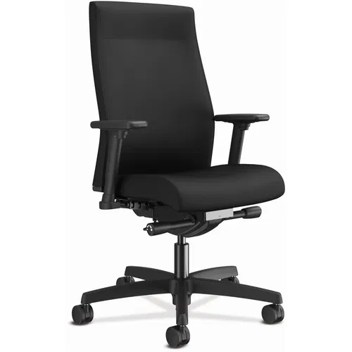 HON Ignition 2.0 Task Chair, Mid-Back, Fabric Upholstery, Adjustable Lumbar, Synchro-Tilt, Height/Width Adjustable Arms, Black