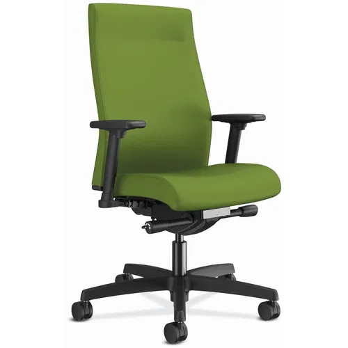 HON Ignition 2.0 Task Chair, Mid-Back, 300 lb Capacity, Pear Fabric, Black Frame, Pneumatic Height, Adjustable Lumbar and Arms, Hard Casters