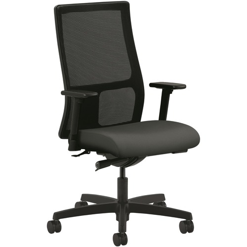 HON Ignition Task Chair, Mid-Back Mesh, Iron Ore Fabric Seat, Adjustable Height/Width Arms, Synchro Tilt, 300 lb Capacity