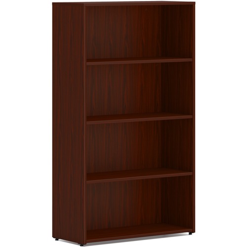 HON Mod Bookcase, 30" W x 13" D x 53" H, 4-Shelf, 2 Adjustable Shelves, Mahogany Laminate