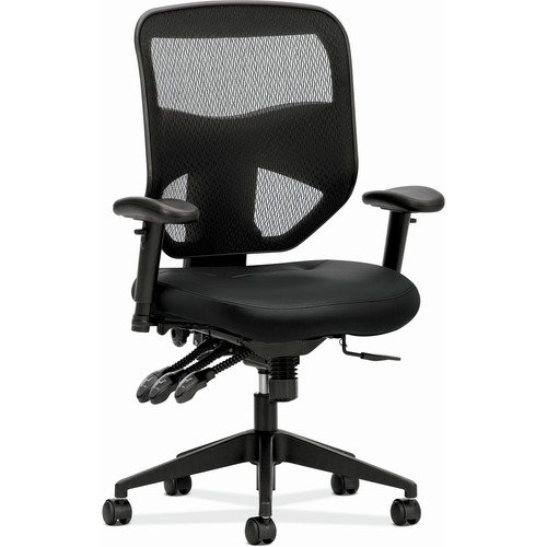 HON Prominent Task Chair, High-Back, Bonded Leather Seat, Mesh Back, Adjustable Lumbar Support, Asynchronous Tilt, 2-Way Arms, Black