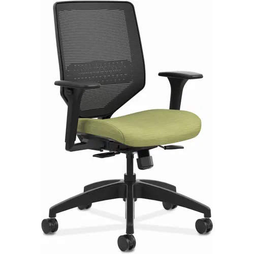 HON Solve Task Chair, Mid-Back Mesh, Meadow Fabric Seat, Black Frame, Adjustable Arms, Synchro-Tilt, 300 lb Capacity