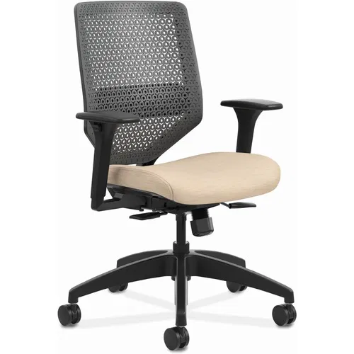 Hon Task Chair, Solve, Mid-Back, ReActiv Charcoal Back, Putty Fabric Seat, Black Frame, 19" W x 19-1/4" D, 300 lb Capacity