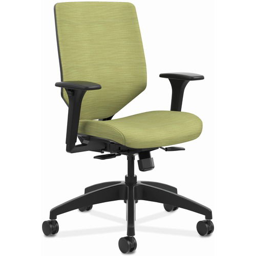 HON Solve Task Chair, Workstation, Mid-Back, Meadow Fabric Seat, Charcoal ReActiv Back, 17"-22", Adjustable Arms, 300 lb Capacity, Casters