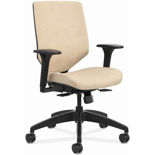 HON Solve Task Chair, Workstation, Mid-Back, ReActiv Upholstered Back, Fabric Seat, Adjustable Arms, 17"-22" Seat Height, 300 lb Capacity, Putty