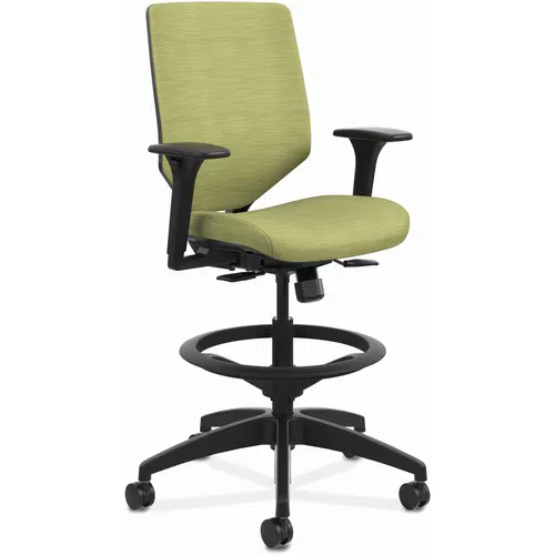 HON Sitting Stool, Solve, ReActiv Upholstered Back, Pneumatic 22.75"-32.75" H, 19" W x 19.25" D, 300 lb, Meadow/Charcoal