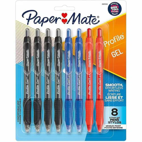 Paper Mate Profile Gel Pen - Retractable - Black, Blue, Red Ink - Gel-based - 8 Pack