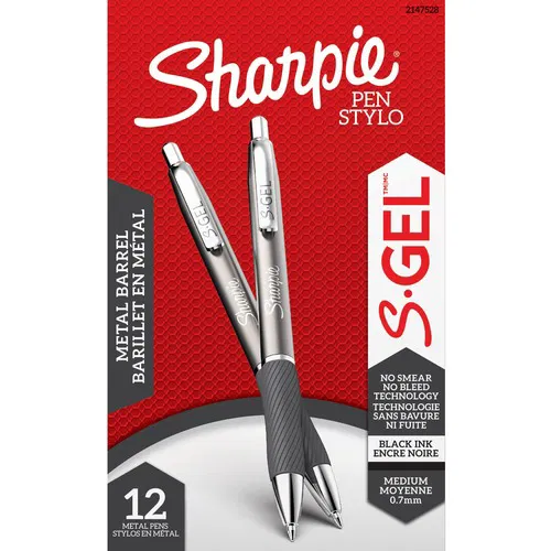 Sharpie S-Gel Pen - Black Ink - Black Barrel - 12