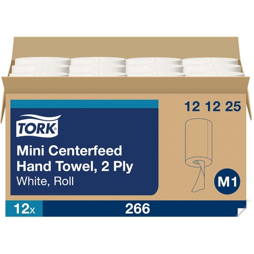 TORK Basic Mini Centerfeed Paper Towel White M1 - 2 Ply11.80" Length - 266 Sheets/Roll - 5.50" Roll Diameter - 2 29/32" Core - White - Fiber - 12 Roll