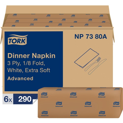 Tork Extra Soft White Table Napkin, 3-Ply, 1/8 Fold, Embossed, 16.13" x 17", 290/PK, 6/CT