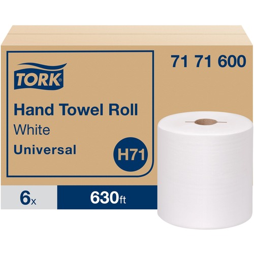 TORK Hand Towel Roll White H71 - 1 Ply - 7.80" Roll Diameter - Logo Embossed - White - Paper, Fiber - 6 Roll