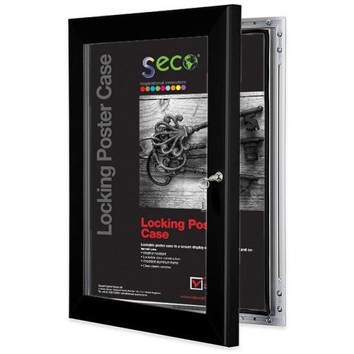 Seco, Poster Frame, Indoor/Outdoor, 24" x 36", Lockable, Black Aluminum, Shatterproof Polycarbonate Window, Portrait/Landscape, Includes 2 Keys