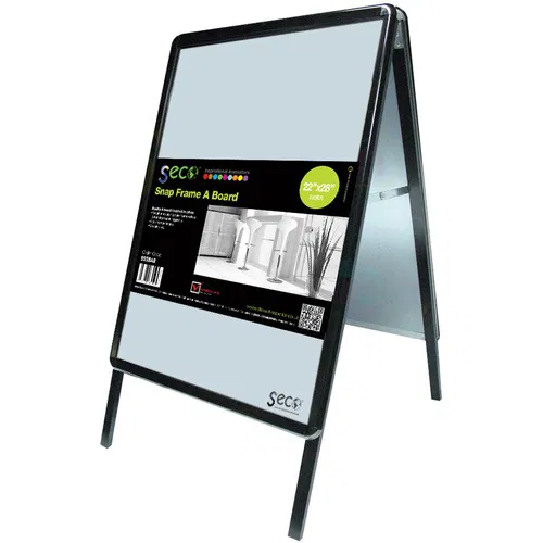 Seco Snap Frame A-Board Sidewalk Information Sign, 28" W x 22" H, Double-Sided, Aluminum Frame, Galvanized Steel Back, Anti-Glare Pvc Cover