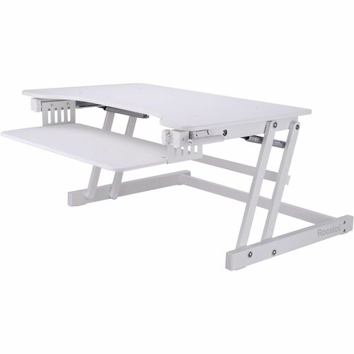 Rocelco ADR 32" Adjustable Desk Riser with EVR - Up to 32" Screen Support - 30 lb Load Capacity - 16.75" Height x 32" Width x 23.60" Depth - Desktop, Tabletop - White - For Monitor, Notebook, Keyboard, Workstation - Sturdy, Handle, Ergonomic, Keyboard Tra