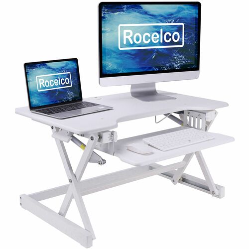 Rocelco EADRW- Sit Stand Desk Riser - 7" Height x 34.50" Width x 23" Depth - Desktop - Black - For Monitor, Notebook, Keyboard, Workstation - Sit-stand, Keyboard Tray, Ergonomic, Sturdy, Handle, Cable Management