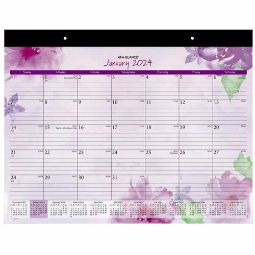 At-A-Glance Beautiful Day 2026 Monthly Desk Pad Calendar" , Standard, 21-3/4" x 17" - Standard - Julian Dates - Monthly - 12 Month - January 2026 to December 2026 - 1 Month Single Page Layout - 21 3/4" x 17" Sheet Size - White Sheet - 2 x Holes - Headband