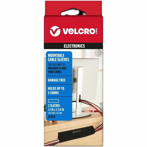 VELCRO® Mountable Cable Sleeves - Cable Sleeve - Black - 12" Length - 2 / Pack