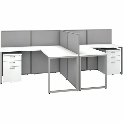 Bush Business Furniture, L-Shaped Cubicle Desk Set, Easy Office, 2-Person, 60" W x 119" D x 45" H, 6-Drawer, Pure White/Silver Gray