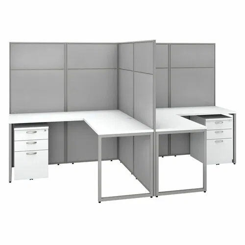 Bush Business Furniture, Easy Office 2-Person L-Shaped Cubicle Desk Set, 60" W x 119" D x 66" H Panels, 6 File Drawers, Pure White/Silver Gray