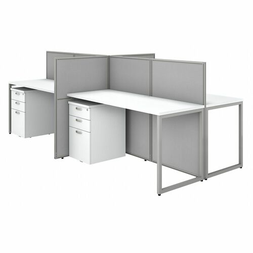 Bush Business Furniture Easy Office Desk/Panel/File Cabinet Set, 4-Person, 60" W x 24" D, 45" H Panels, 12-Drawer, Pure White/Silver Gray