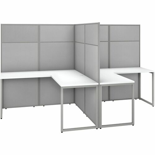 Bush Business Furniture Easy Office 60W 2 Person L Shaped Cubicle Desk Workstation with 66H Panels - 66" Height x 60" Width Panel, x 60" Width x 24" Depth Desk, x 36" Width x 24" Depth Return - Material: Thermofused Laminate (TFL), Metal, Hardboard, Fabri