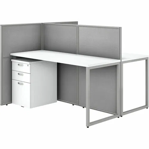 Bush Business Furniture Easy Office 2-Person Cubicle Desk Set, 60" W x 24" D Desks, 45" H Panels, 3-Drawer Mobile Pedestals, Silver Gray Fabric