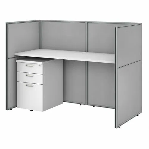 Bush Business Furniture Easy Office Desk/Panel/File Cabinet Set Workstation, 60" W x 24" D Desk, 45" H Panels, 3-Drawer Lockable Mobile Pedestal