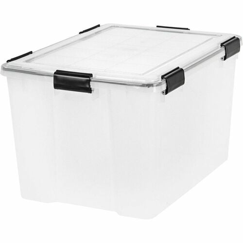 IRIS WeatherPro Storage Tote, Heavy-Duty, Stackable, 18.5 gal, 17.8" W x 23.6" D x 14.5" H, Black/Clear, Buckle Latch Closure