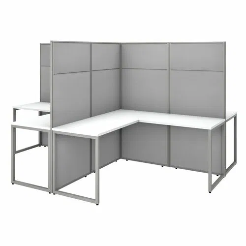 Bush Business Furniture, Desk/Panel Set, Workstation, Easy Office, 4-Person L-Shaped Cubicle, 60" Desk, 36" Return, 66" H Panels