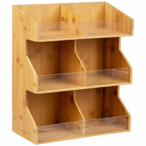 Mind Reader Bali 6-Compartment Storage Organizer - 6 Compartment(s) - 3 Tier(s) - Vertical - 15.25" Height x 6.25" Width x 13" Depth - Counter, Tabletop - Durable, Lightweight, Easy to Clean, Freestanding - Brown - Bamboo - 1 Each