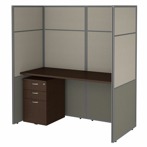 Bush Business Furniture, Desk/Panel/File Cabinet Set, Workstation, Easy Office, 60" W Desk, 66" H Panels, 3-Drawer File Cabinet, Mocha Cherry