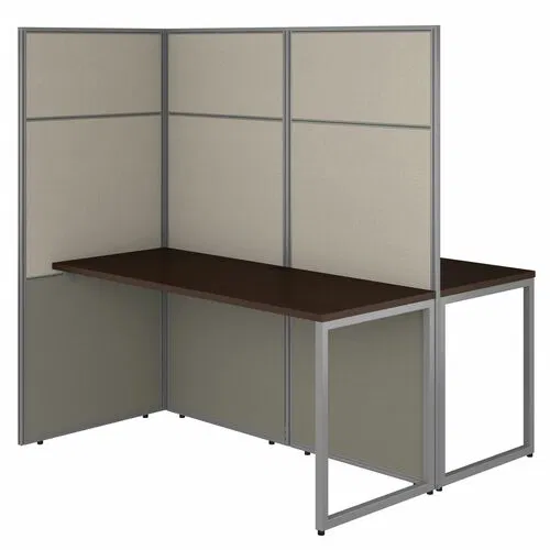 Bush Business Furniture Easy Office 2-Person Cubicle Desk/Panel Set, 60" W x 24" D Desks, 60" W x 66" H Panels, Mocha Cherry