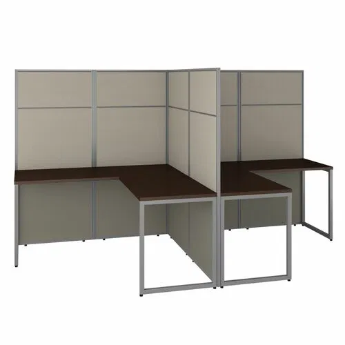 Bush Business Furniture Easy Office 2-Person L-Shaped Desk/Panel Set, 66" H Panels, 60" W x 24" D Desks, 36" W Return, Mocha Cherry