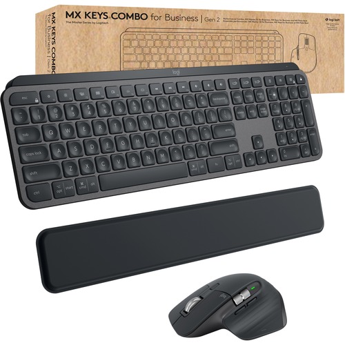Logitech Keyboard & Mouse, MX Keys Combo for Business, Backlit Rechargeable Keyboard, Palm Rest, Darkfield Mouse 8,000 DPI, Logi Bolt