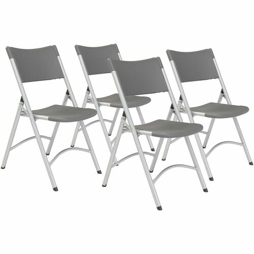 National Public Seating 600 Series Folding Chairs - Charcoal Slate Seat Color - Plastic Seat Material - Charcoal Slate Back Color - Plastic Back Material - Silvertone Frame Color - Tubular Steel, Metal Frame Material - Charcoal Slate - Plastic, Resin - 4 