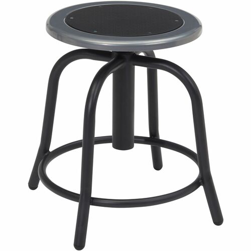 National Public Seating, Sitting Stool, Science Lab, 6800 Series, Adjustable 18-24" H, 360-Degree Swivel, 300 lb Capacity, Black Steel