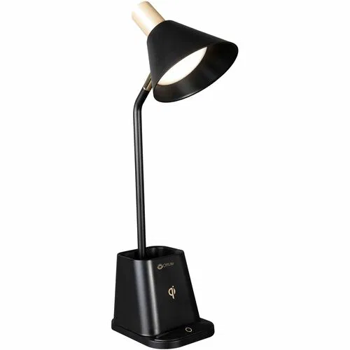 OttLite Merge Desk Lamp, Wellness Series, ClearSun LED, Adjustable Brightness, Qi Wireless Charging, 2.1A USB, Touch Controls, Black