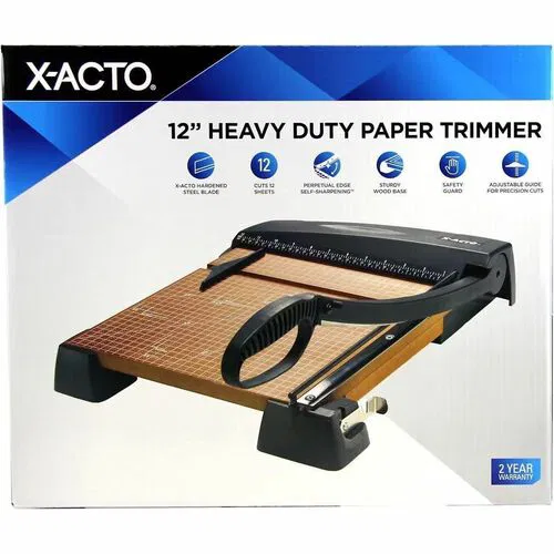X-Acto Hvy-Duty Wood Base Paper Trimmer - 12 Sheet Cutting Capacity - Steel Blade - 12" Cutting Length x 12" Width x 12" Length - Heavy Duty, Textured Grip, Sturdy, Self-sharpening Blade - Wood - Brown - 1 Box
