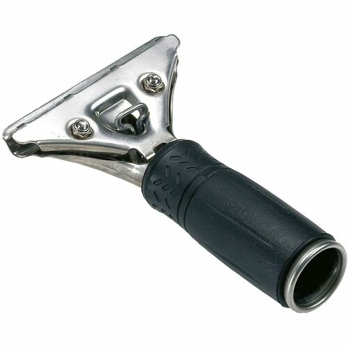 Unger Squeegee Handle, Stainless Steel, Non-Slip Rubber Grip, Fast-Lock, Bottom-Jaw Teeth, Silver/Black