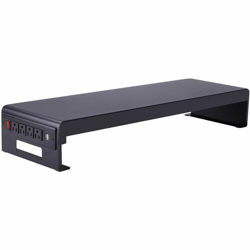 Rocelco Dual Monitor Stand AC-USB - 4.75" Height x 30" Width x 9" Depth - Black - For Monitor, Keyboard, Mouse - Cable Management, Electrical Outlet, USB Charging Port, Comfortable, Ergonomic