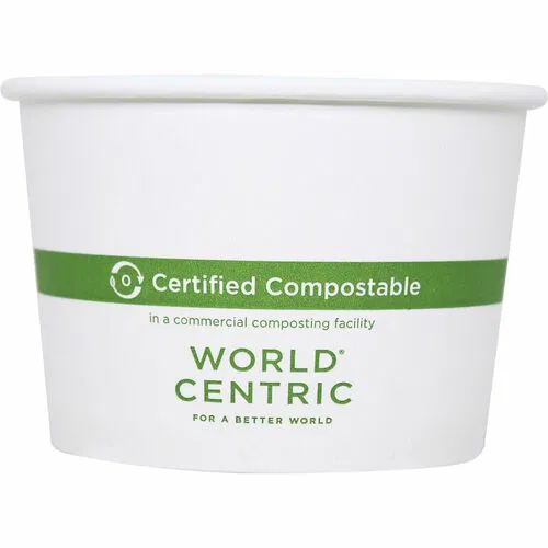 World Centric Compostable White Paper Bowl - Food, Soup, Ice Cream, Commercial - Disposable - White - Paper Body - 10 / Carton