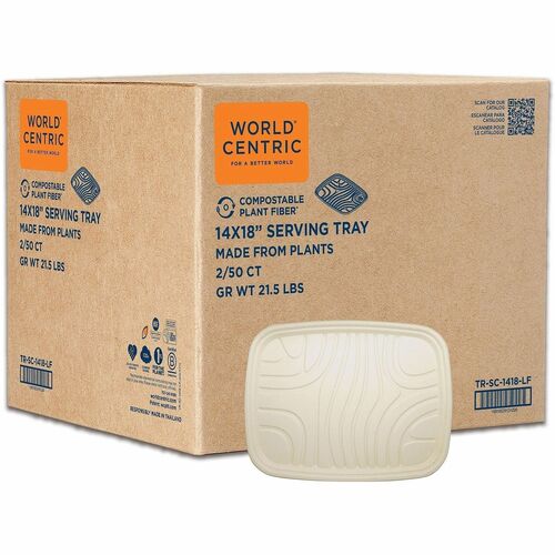 World Centric Compostable Fiber Trays - Food, Commercial, Serving - Natural - Fiber Body - 2 / Carton