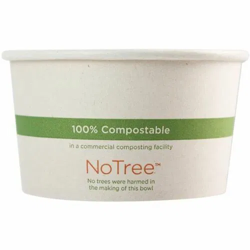 World Centric Compostable NoTree Paper Bowl - Food, Breakroom - 4.4" Diameter - Natural - Paper Body - 500 / Carton