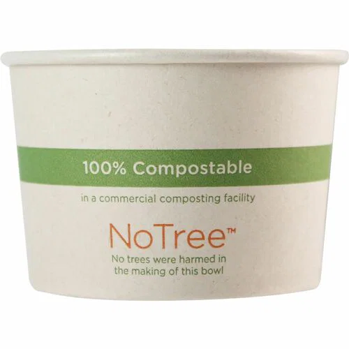 World Centric Compostable NoTree Paper Bowl - Ice Cream, Salad, Soup, Fruit - 3.4" Diameter - Natural - Paper, Sugarcane Body - 1000 / Carton