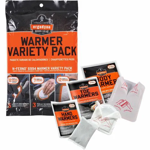 Ergodyne Air-Activated Heat Pads, N-Ferno Warming Variety Pack, 5 Pairs Hand (12 hr), 5 Body Warmers (12 hr), 3 Pairs Toe (7 hr)