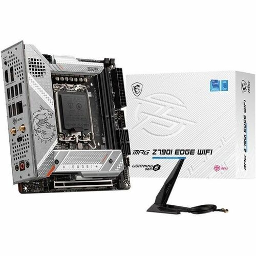 MSI MPG Z790I EDGE WIFI Gaming Desktop Motherboard - Intel Z790 Chipset - Socket LGA-1700 - Mini ITX - Core i5, Core i7, Core i9, Pentium Gold, Celeron, Core i3 Processor Supported - 64 GB DDR5 SDRAM Maximum RAM - UDIMM, DIMM - 2 x Memory Slots - IEEE 802