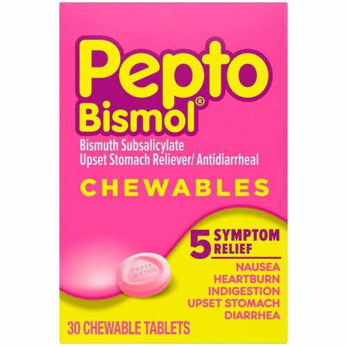 Pepto Bismol Chewable Tablets Original - For Upset Stomach, Indigestion, Nausea, Heartburn, Diarrhea - Cherry - 30 / Box