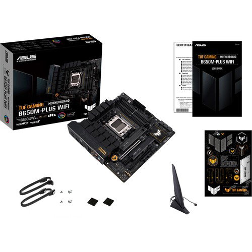 TUF GAMING B650M-PLUS WIFI Gaming Desktop Motherboard - AMD B650 Chipset - Socket AM5 - Micro ATX - Ryzen Processor Supported - 128 GB DDR5 SDRAM Maximum RAM - DIMM, UDIMM - 4 x Memory Slots - Gigabit Ethernet - IEEE 802.11 a/b/g/n/ac/ax - HDMI - DisplayP