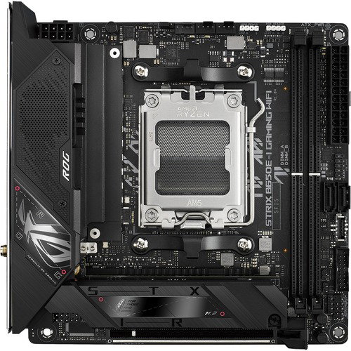 Asus ROG Strix B650E-I GAMING WIFI Gaming Desktop Motherboard - AMD B650 Chipset - Socket AM5 - Mini ITX - Ryzen 7 Processor Supported - 64 GB DDR5 SDRAM Maximum RAM - DDR5-6400/PC5-51200 - DIMM, UDIMM - 2 x Memory Slots - Gigabit Ethernet - IEEE 802.11 a